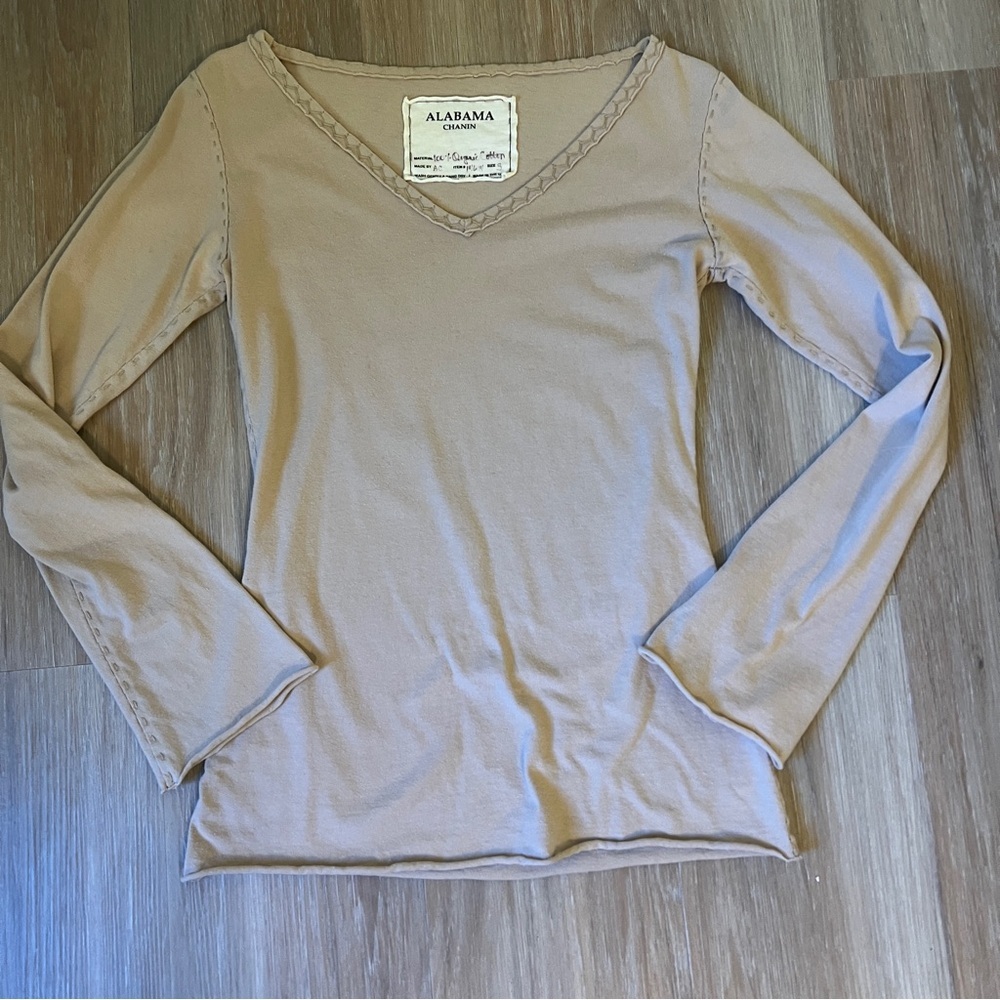 Alabama Chanin 100% Organic Cotton Handmade V-Neck Top Size Small Sustainable - Picture 2 of 7